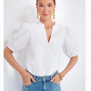 Hyacinth House Tuckernuck White Ruffle Leigh Blouse Size Large
